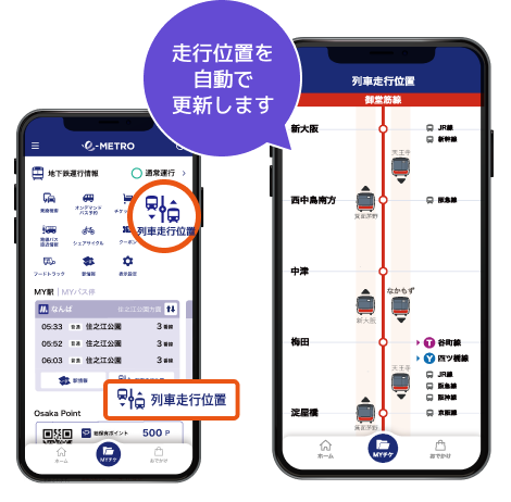 トップページから列車走行位置に簡単。自動更新されるので、常に最新の走行位置がわかります