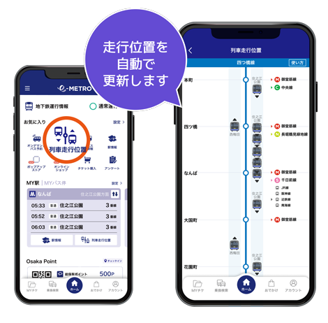 トップページから列車走行位置に簡単。自動更新されるので、常に最新の走行位置がわかります